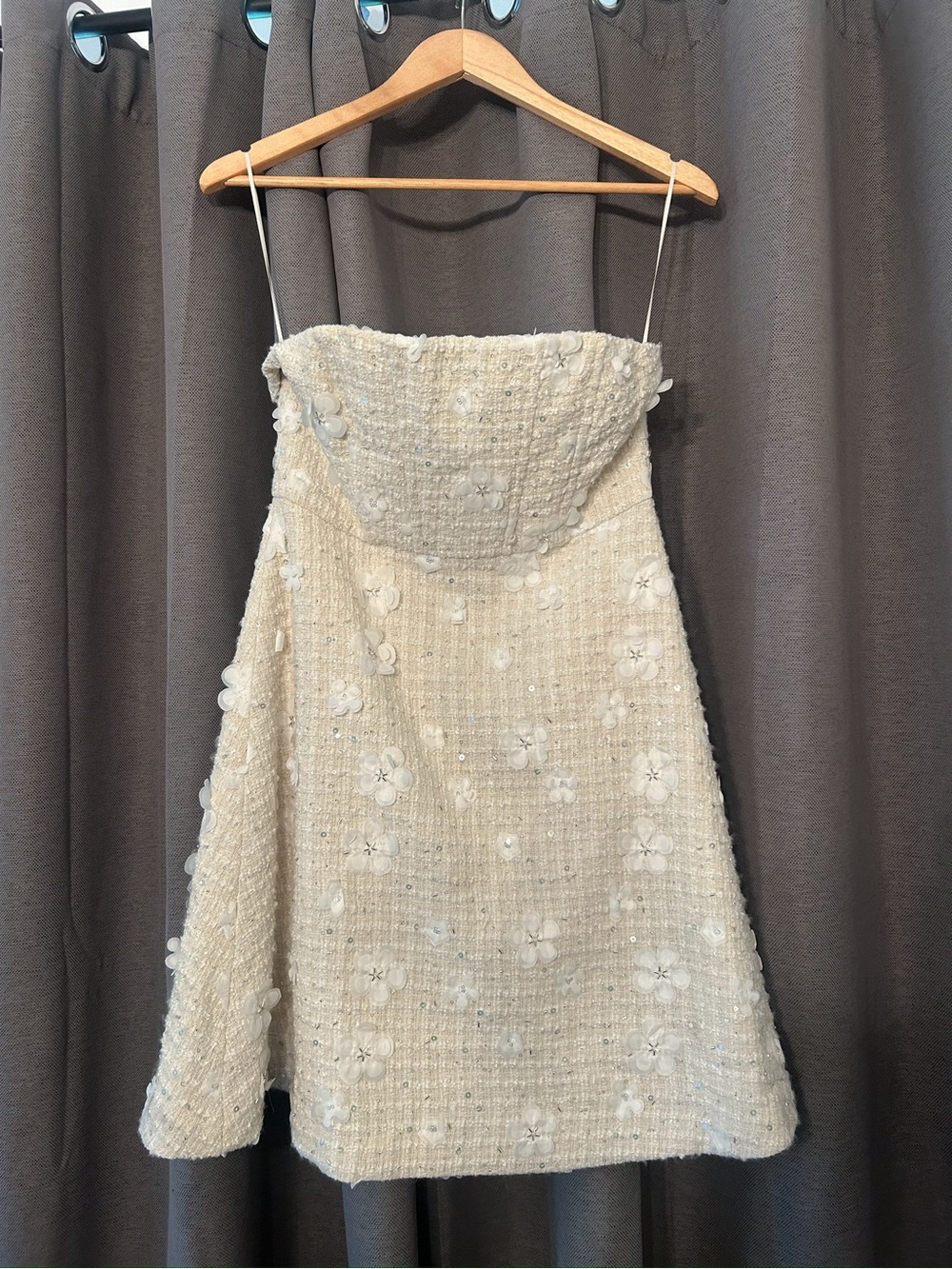 Anthropologie Strapless White Floral Embellished Dress - Picture 3 of 4